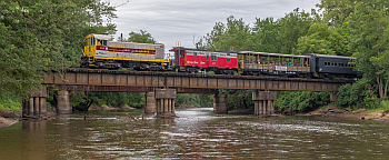 Hoosier valley railroad train on bridge